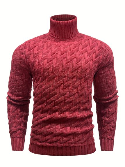 Men's Slim-Fit High-Neck Knit Sweater - Solid Black Winter Pullover with Ribbed Collar & Cuff, Long Sleeve Casual to Business Winter Sweater, Machine Washable & Wrinkle-Resistant, Versatile for Everyday & Formal Wear, Ribbed Texture for Comfort, Fitted Silhouette, Suitable for Autumn and Winter, Men's Fashion Sweater, Sweater For Men, Mens Winter Sweater Zipper, Mens Knitted Cardigan, Mens Cardigan Sweater, Cable Knit Sweater Men, Knitted Sweater Men, Mens Knitted Sweater,