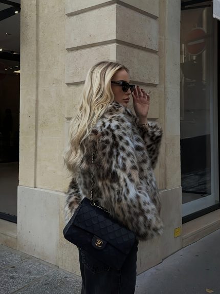 Plus Size, Women's Plus Size Elegant Leopard Print Coat - Winter Warm Long Fur-like Synthetic Outerwear, Non-Stretchy Formal & Casual Jacket for Parties, Office, Everyday Outfits - Easy-Care Luxury Clothing, Leopard Print Jacket, Dualrow Buttons