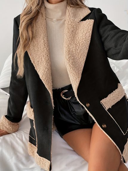 Plus Size - Plus Size - Women'S Plus Size Casual Long Sleeve Jacket - & Faux Fur-Lined Coat with Button Front, Flap Pockets, and Ribbed Cuffs, Perfect for Fallu002FWinter, Autumn Winter Jacket | Buttonfront Jacket | Nonstretch Fabric