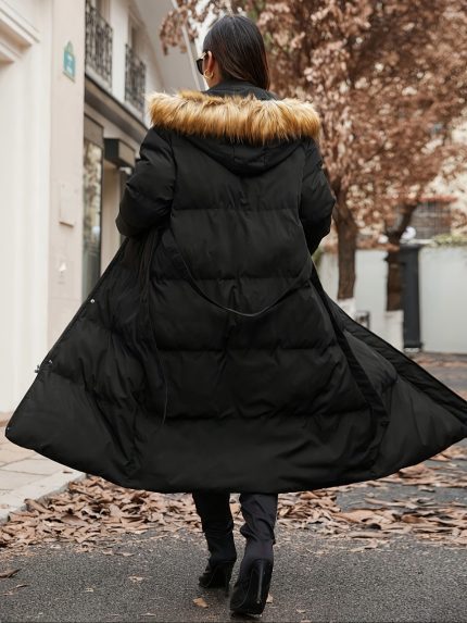 Plus Size, Plus Size Women's Waist-Cinching Tie-Up Over-Knee Long Coat